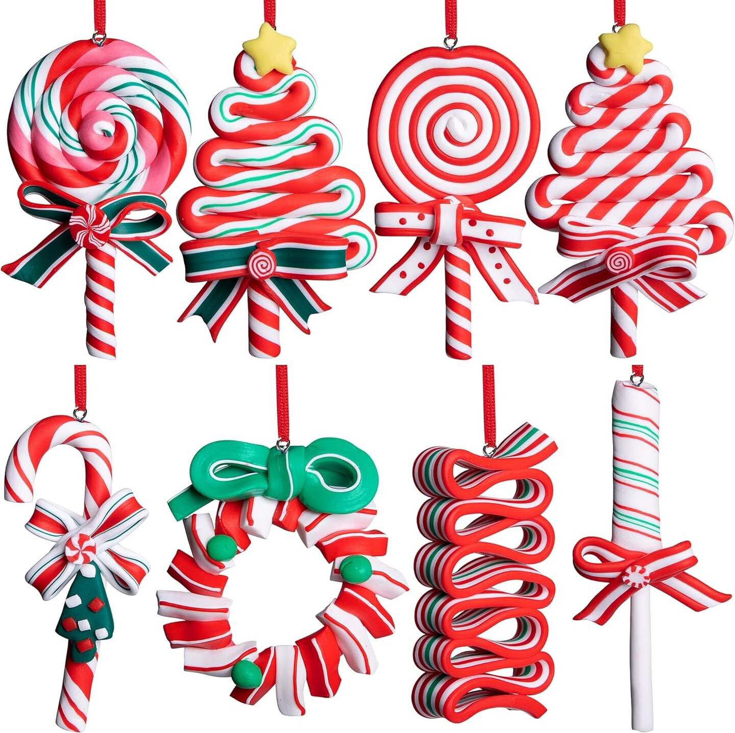 Polymer CLay Hanging Christmas Lollipop Ornaments 8 pcs