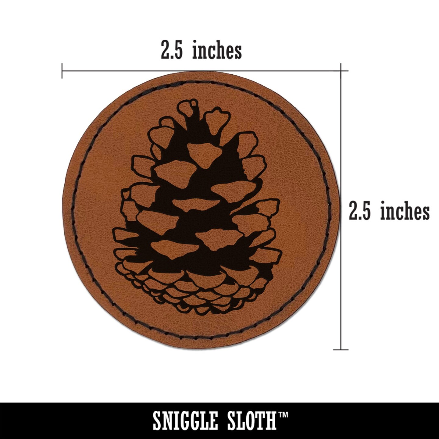 Realistic Pinecone Pine Cone Round Iron-On Engraved Faux Leather Patch Applique - 2.5&#x22;