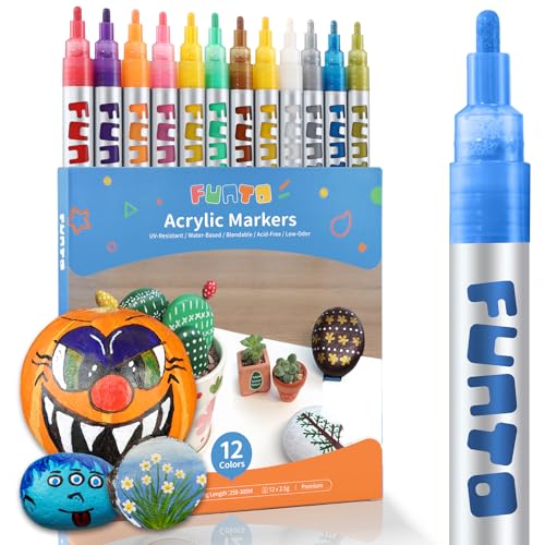 12 Acrylic Paint Markers medium Tip for Rock Painting, Ceramic