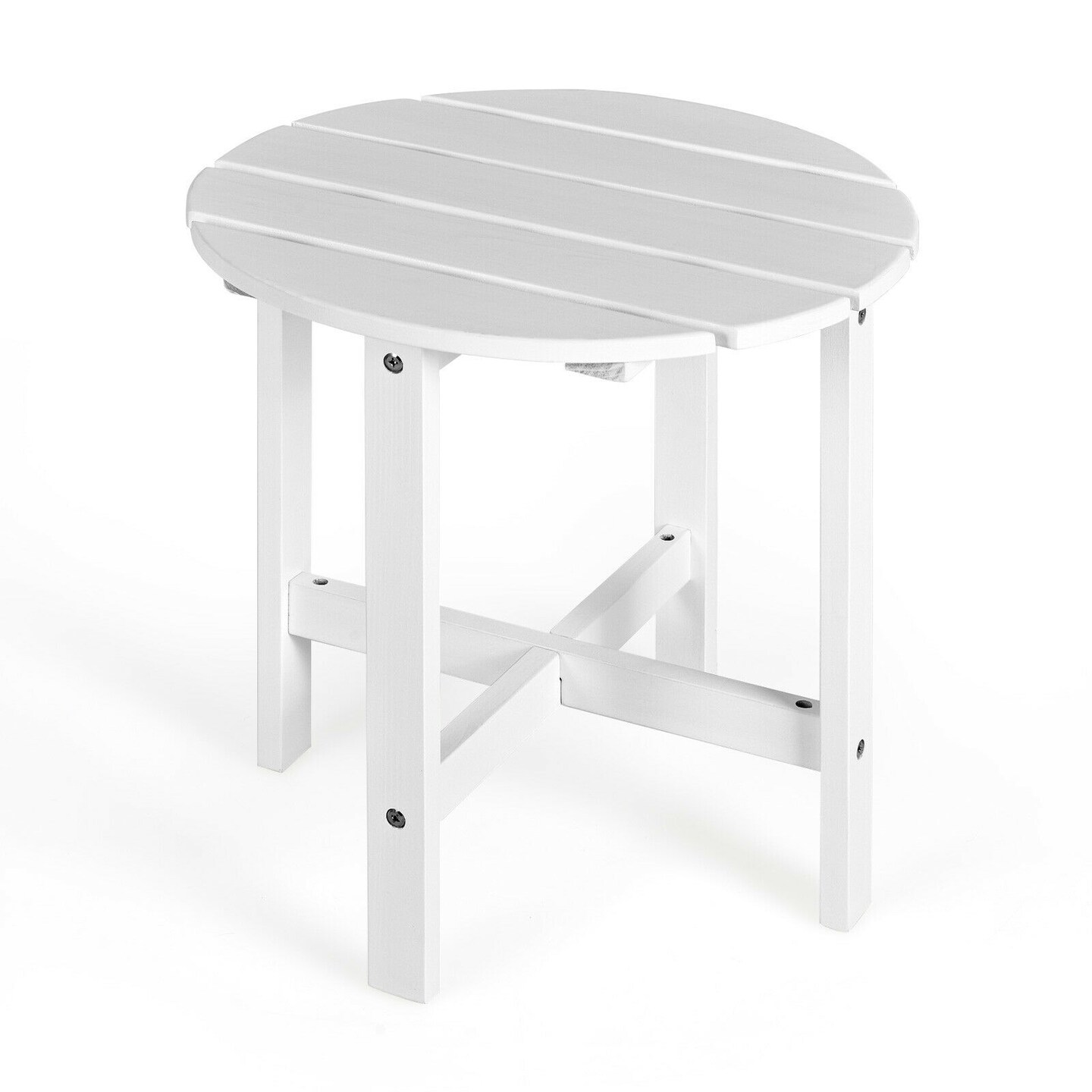 18 Inch Patio Round Side Wooden Slat End Coffee Table for Garden