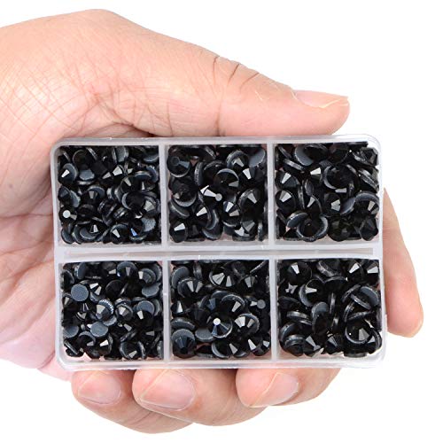 6400 Pieces Hotfix Rhinestones Black Flat Back 5 Mixed Sizes Crystal Round Glass Gems with Tweezers and Picking Rhinestones Pen
