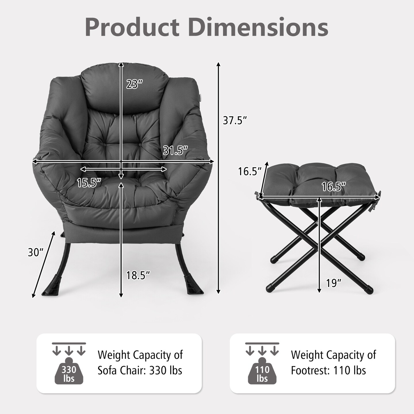 Modern Accent Sofa Chair with Folding Footrest and Side Pocket