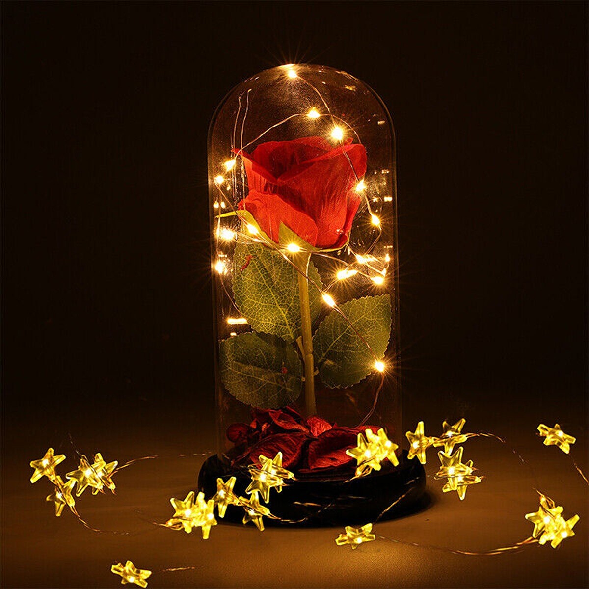Unique Rose Flower in Dome Glass LED Light Valentine&#x27;s Day Gift