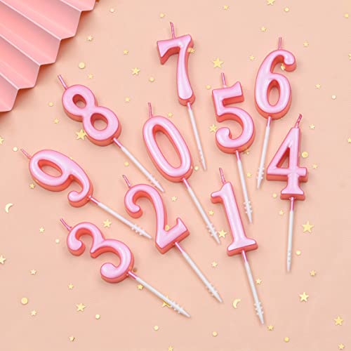 PHD CAKE 10-Pieces Pink Numeral Birthday Candles, Cake Numeral Candles Number 0-9 Glitter Cake Topper Decoration for Birthday,Wedding Anniversary,Party Celebration