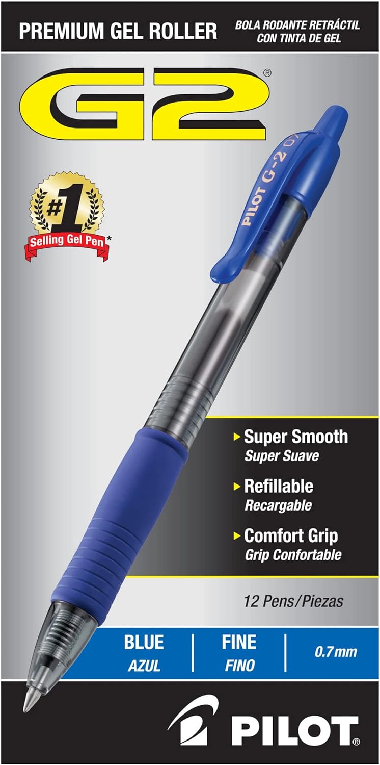G2 Premium Refillable &#x26; Retractable Rolling Ball Gel Pens, Fine 0.7mm, Blue (31021)