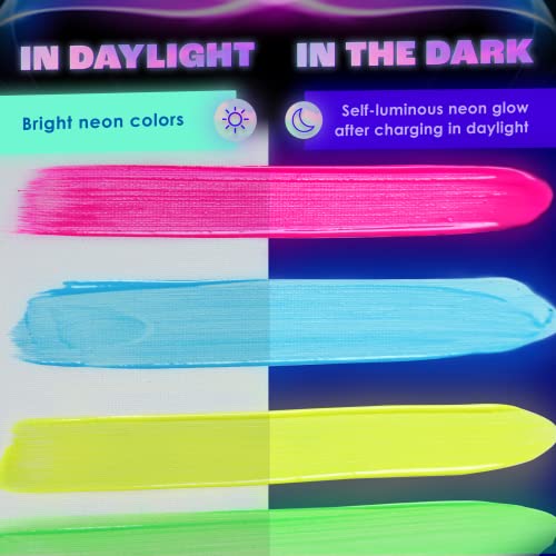8 Pieces Glow-in-The-Dark Paint, Multi-Surface Acrylic Paints for Outdoor and Indoor Use on Canvas & Walls, Halloween Decorate, Gifts for Artists, Phosphorescent, Stocking Stuffers for Boys and Girls