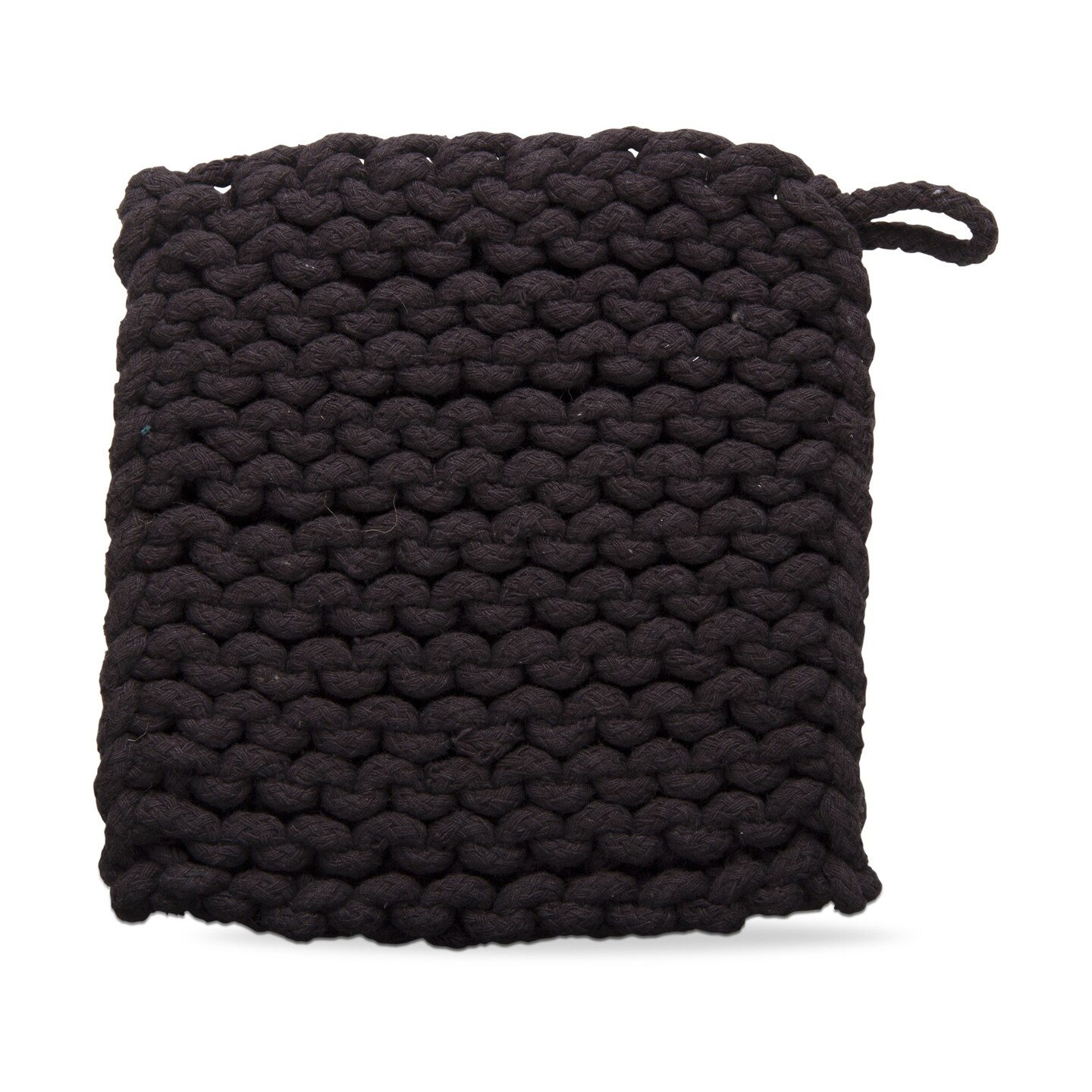 Crochet Trivet Pot Holder Black For Hot Dishes Made of Cotton with Hang Loop, 8.0&#x22;L x 8.0&#x22;W x .75&#x22;H