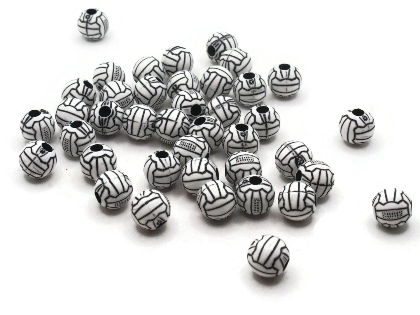 30 11mm Black and White Volleyball Round Plastic Sports Beads