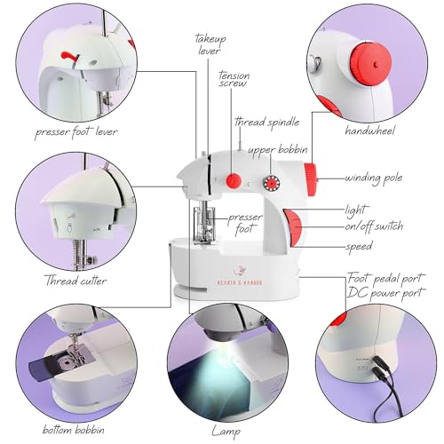 Mini Sewing Machine for Beginners Adult, 48-Piece Portable Sewing Machine, Dual Speed Small Sewing Machine, Adults and Kids Sewing Machine, Travel Beginner Sewing Machines with Sewing Kit and Book