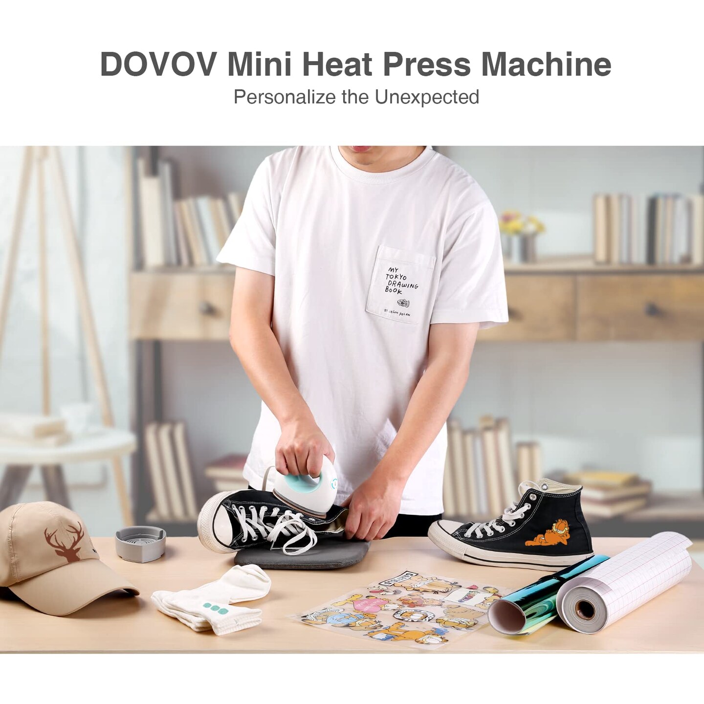 Dovov Mini Heat Press, Small Heat Press Machine for T Shirt, Shoes, Hats, Iron Press for Small HTV Vinyl Projects (Green)
