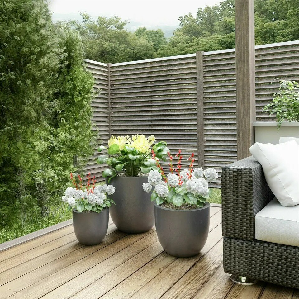 3 Large Heavy Fiber Clay Outdoor Planters Pot Drainage Holes Garden Patio Decor