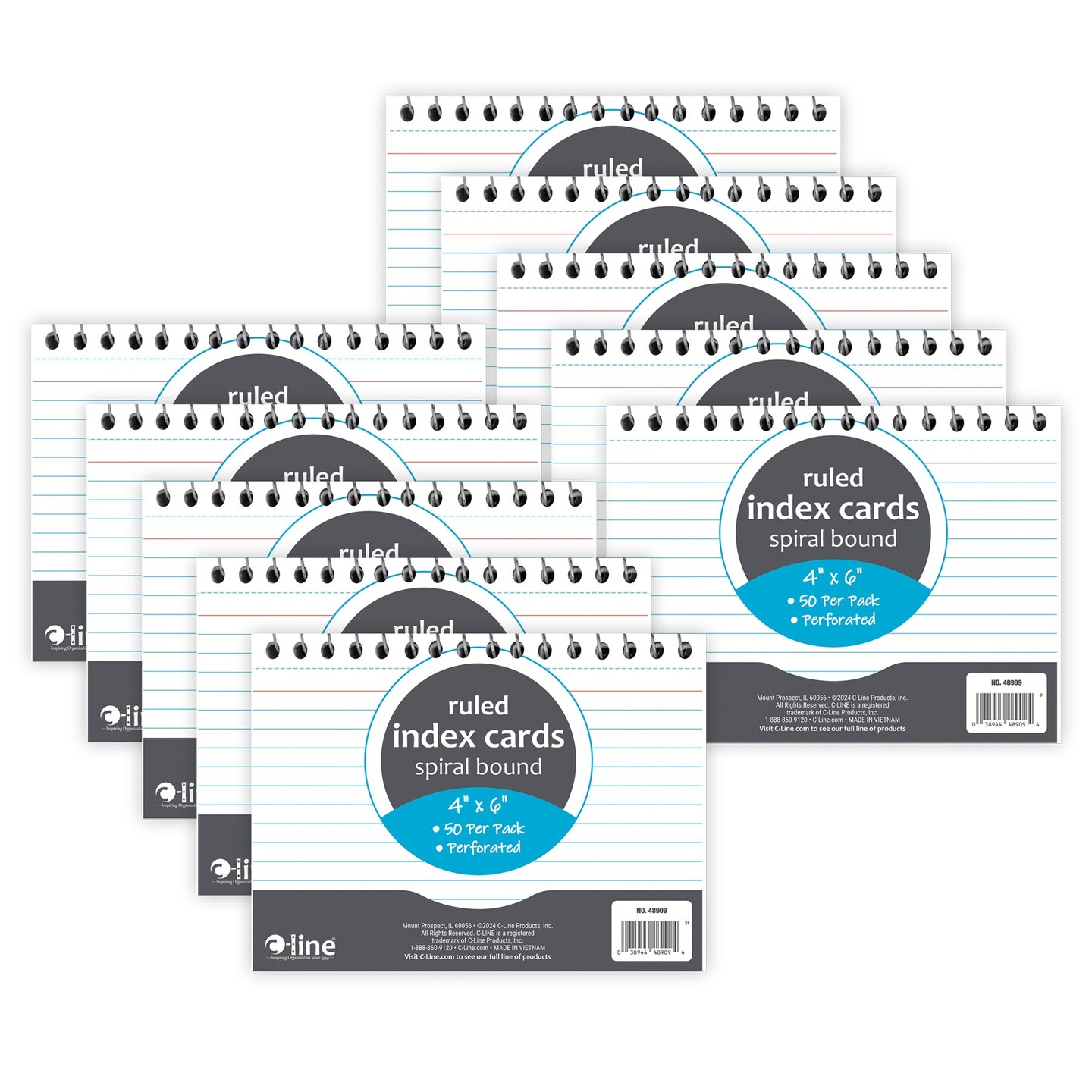 Spiral Bound Index Card Notebook, 4&#x22; x 6&#x22;, Ruled, Pack of 10