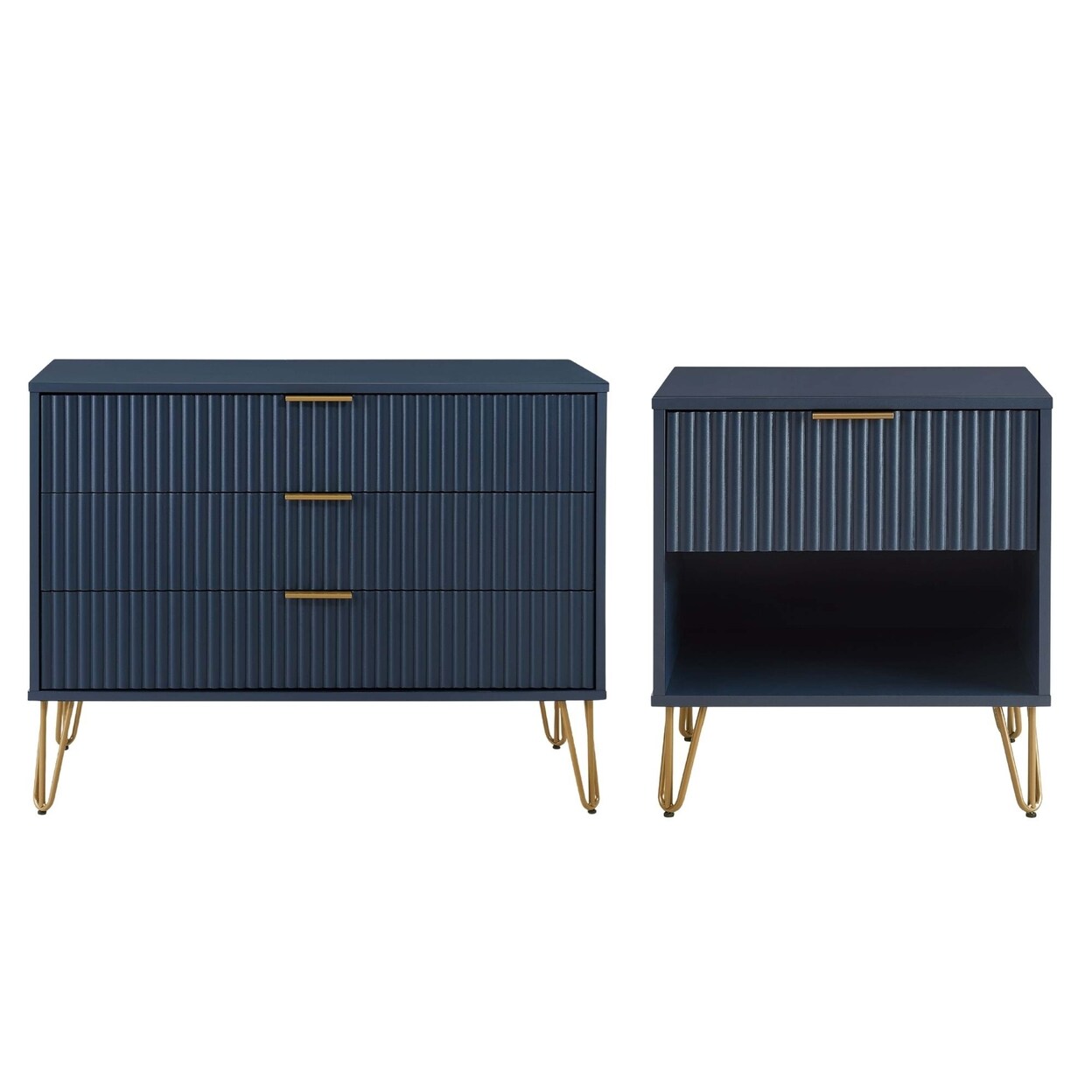 Manhattan Comfort2-Piece DUMBO Modern Standard 3-Drawer Dresser and DUMBO Modern 1.0 Nightstand in White Manhattan Comfort2-Piece DUMBO Modern Standard 3-Drawer Dresser and DUMBO Modern 1.0 Nightstand in White