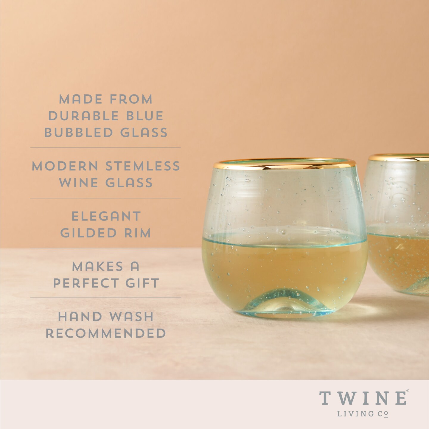 Aqua Bubble Stemless Wine Glass Set