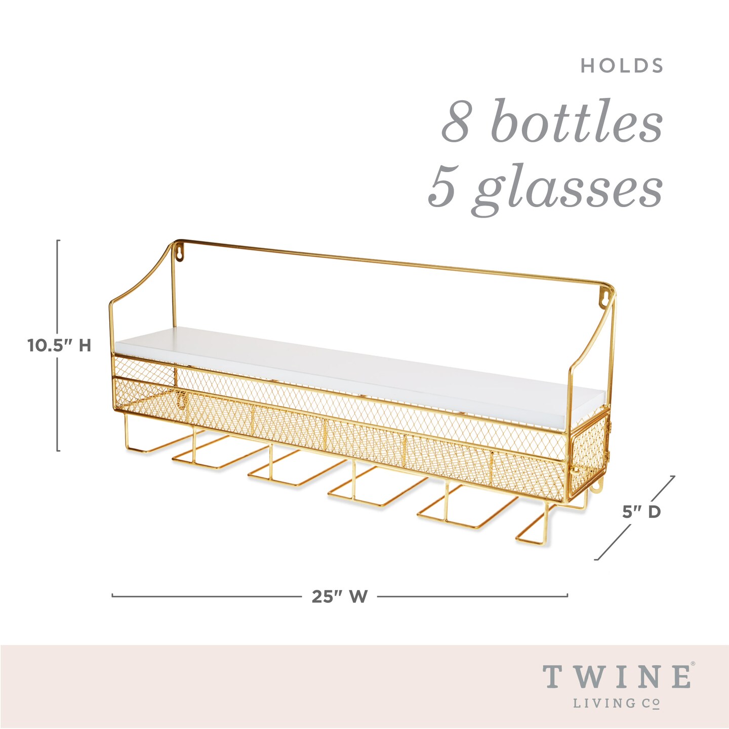 Gold Wall Mounted Wine Rack &#x26; Cork Storage
