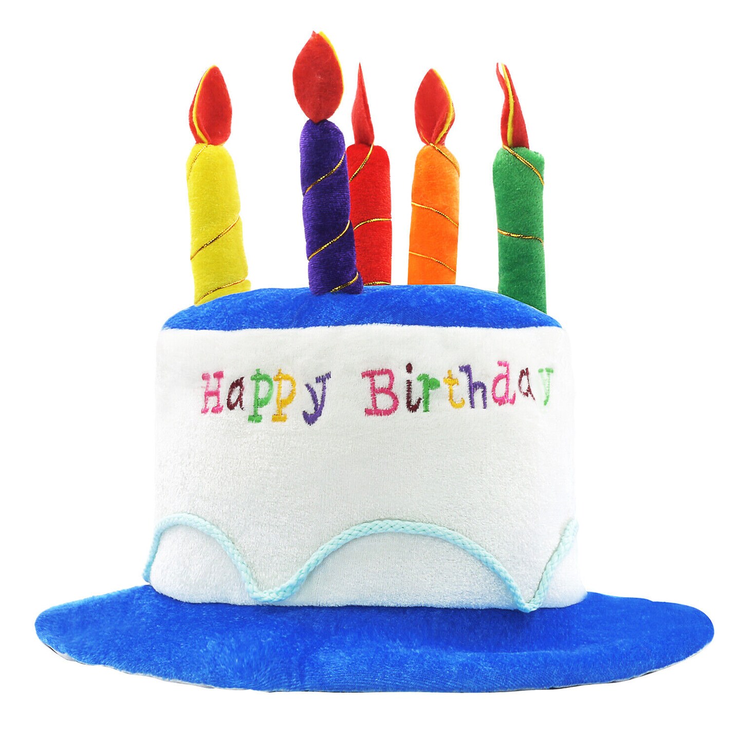 Blue Plush Happy Birthday Cake Hat Unisex Adult Size