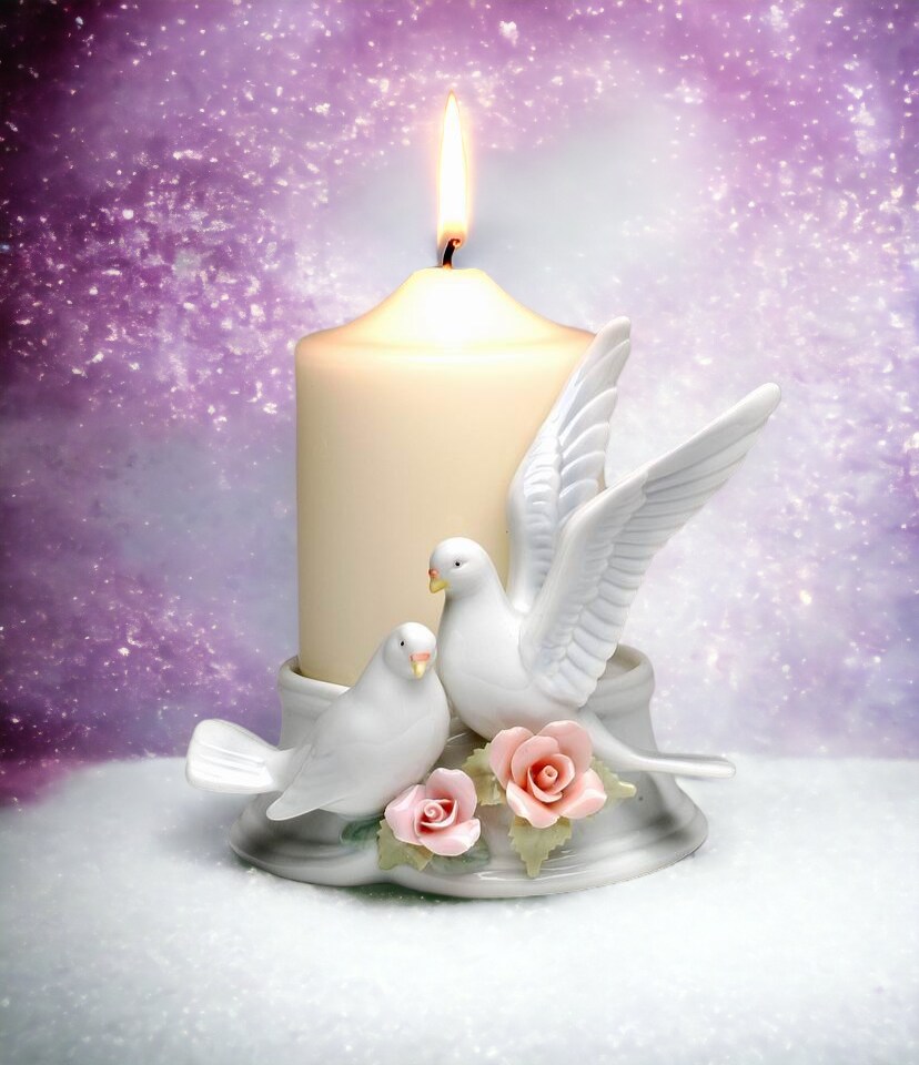 Ceramic Couple Of Doves 3" Pillar Candle Holder, Wedding Décor, Wedding Gift, Wedding Favor, Anniversary Décor, Anniversary Gift