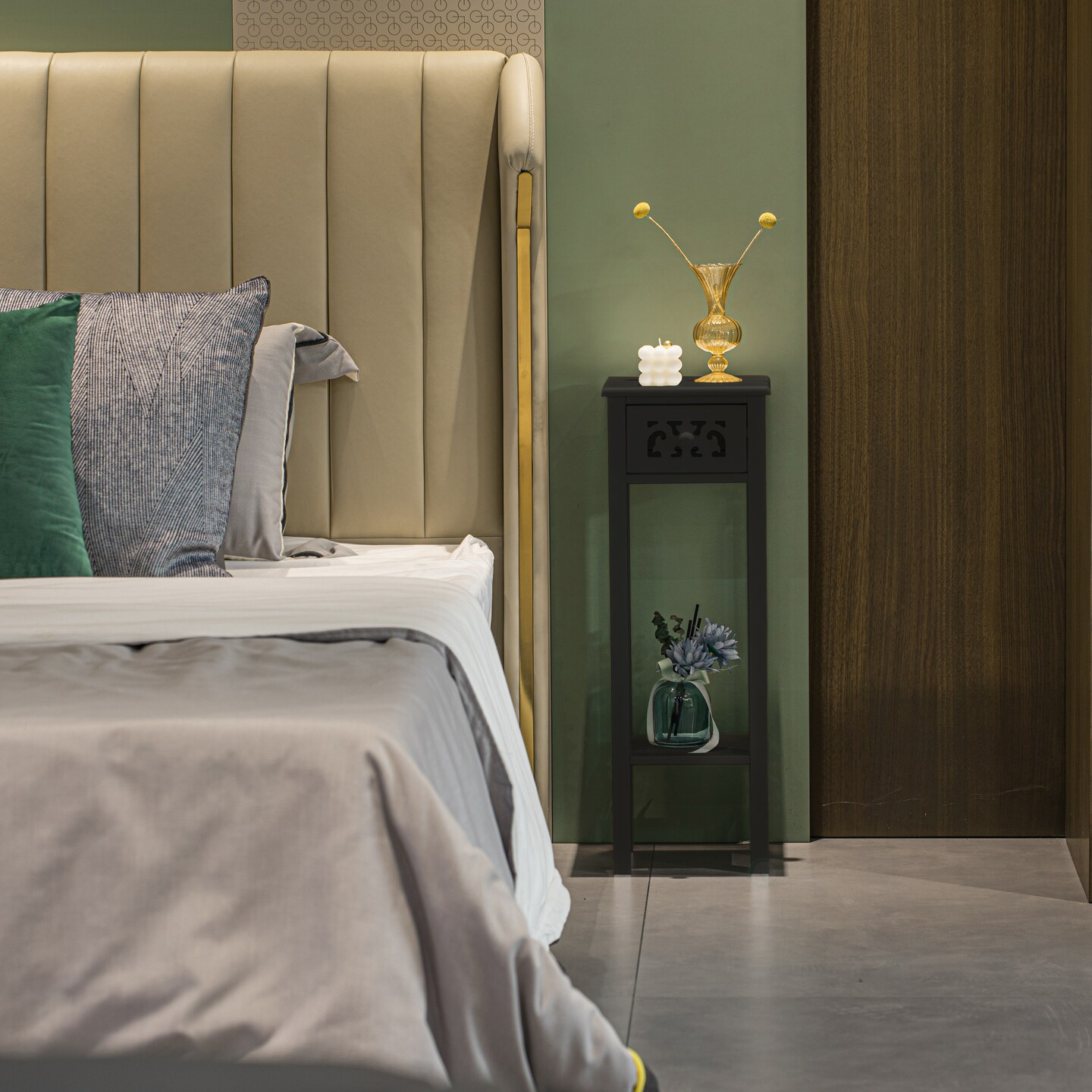 Acacia Wood Slim Bedside Table with Minimalist Design and Space-Saving Functionality, Wood Drawer and Open Shelf Side Table