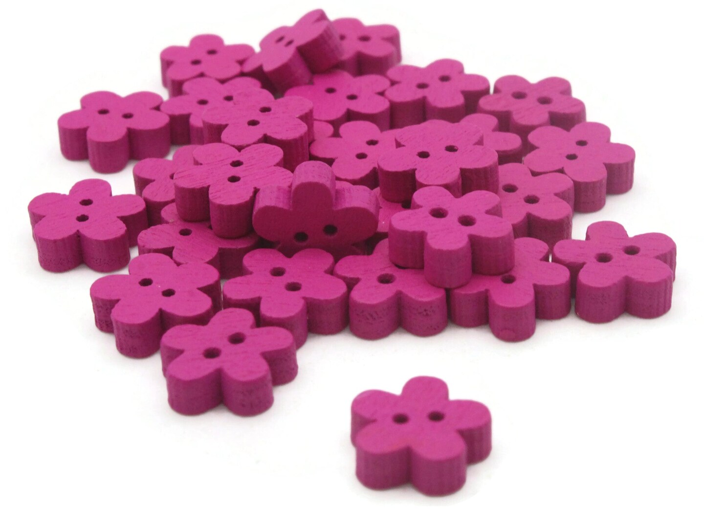 30 11mm 2 Hole Wooden Flower Buttons Mixed or Individual Color Packs