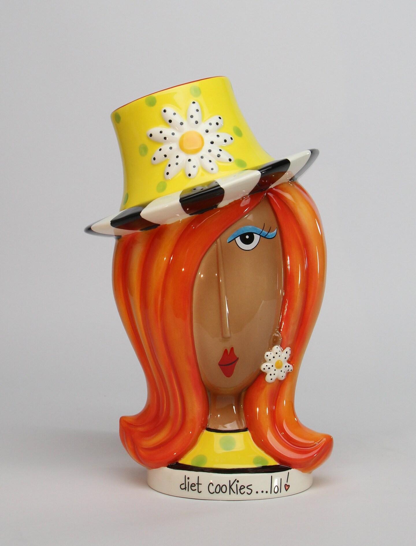 Ceramic African American Lady Daisy Flower Hat Cookie Jar, Home D&#xE9;cor, Gift for Her, Mom, Friend, or Coworker, Kitchen D&#xE9;cor
