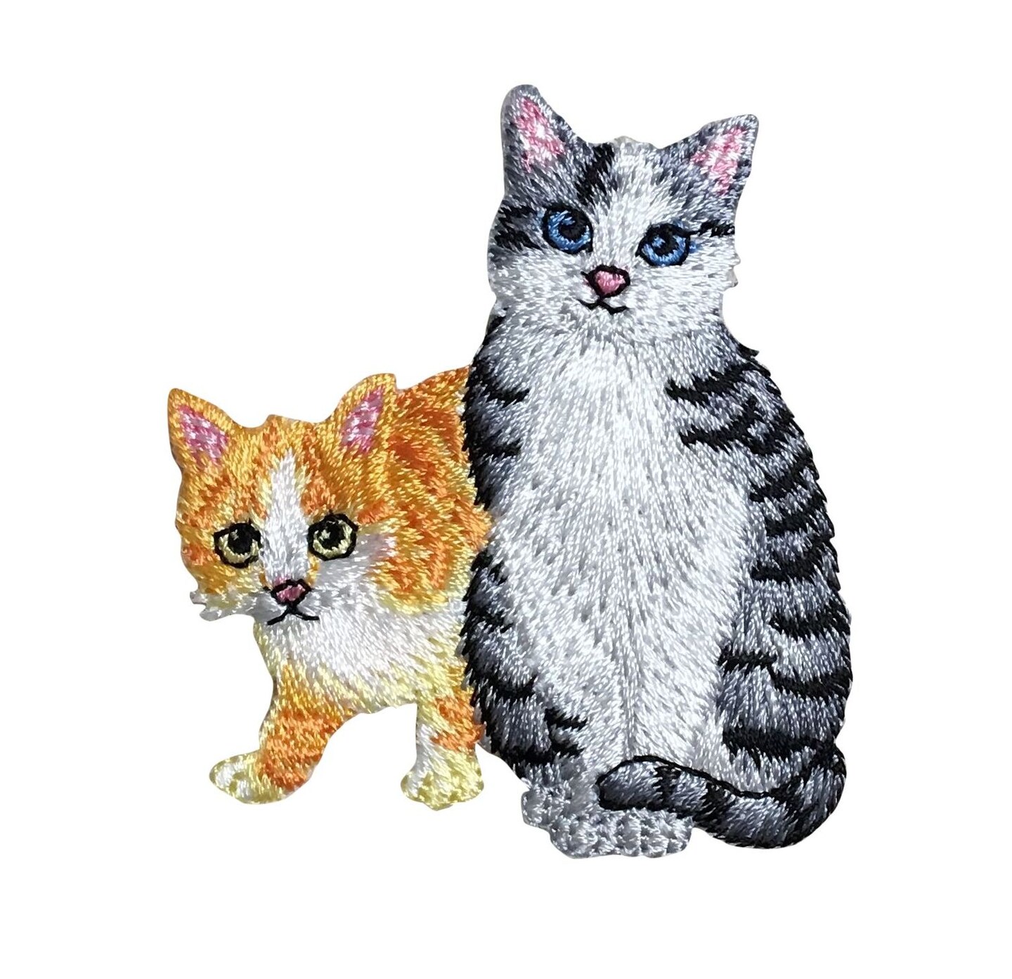 Two Cats, Orange Tabby, Gray Kitten, Pets, Embroidered, Iron on Patch