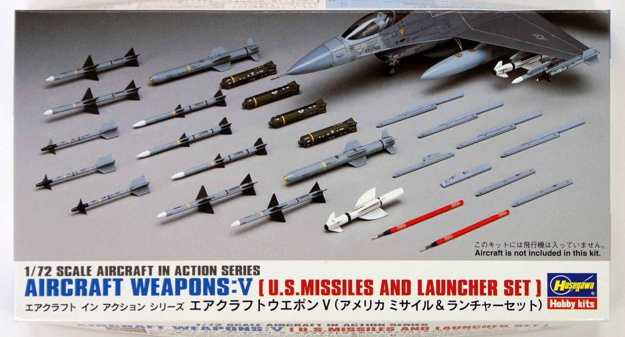 Hasegawa  1/72 AIRCRAFT WEAPONS V : U.S. MISSILES AND LAUNCHER SET Plastic Model