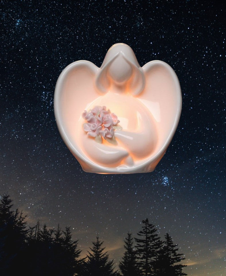 Ceramic Angel With Flowers Plug-In Night Light, Home D&#xE9;cor, Religious D&#xE9;cor, Religious Gift, Church D&#xE9;cor, Baptism Gift