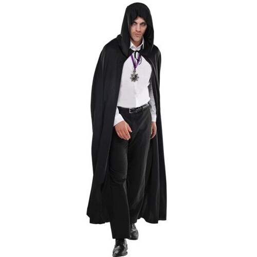 Adult Long Hooded Black Cape