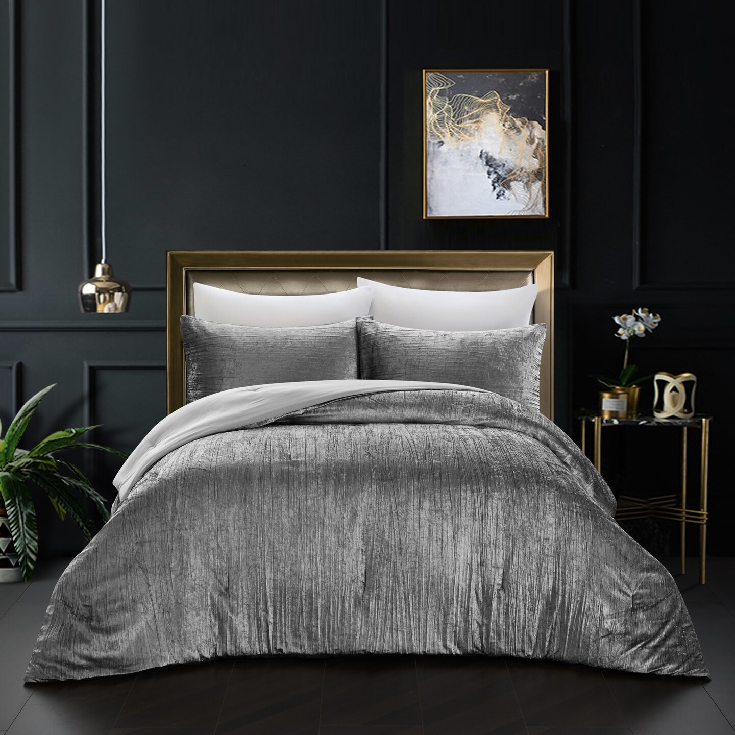Grace Living Aashvi Comforter Set -Crinkle Velvet Luxuriously Shiny