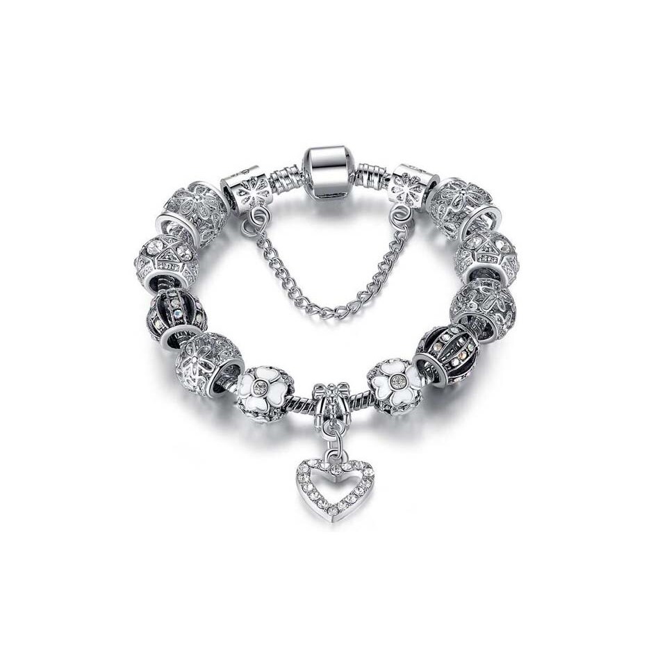 Yeidid International Swarovski Elements Crystal Heart Charm Bracelet
