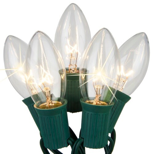 C9 Clear Transparent Twinkle 25 Light Set, Green Wire, 12&#x22; Spacing