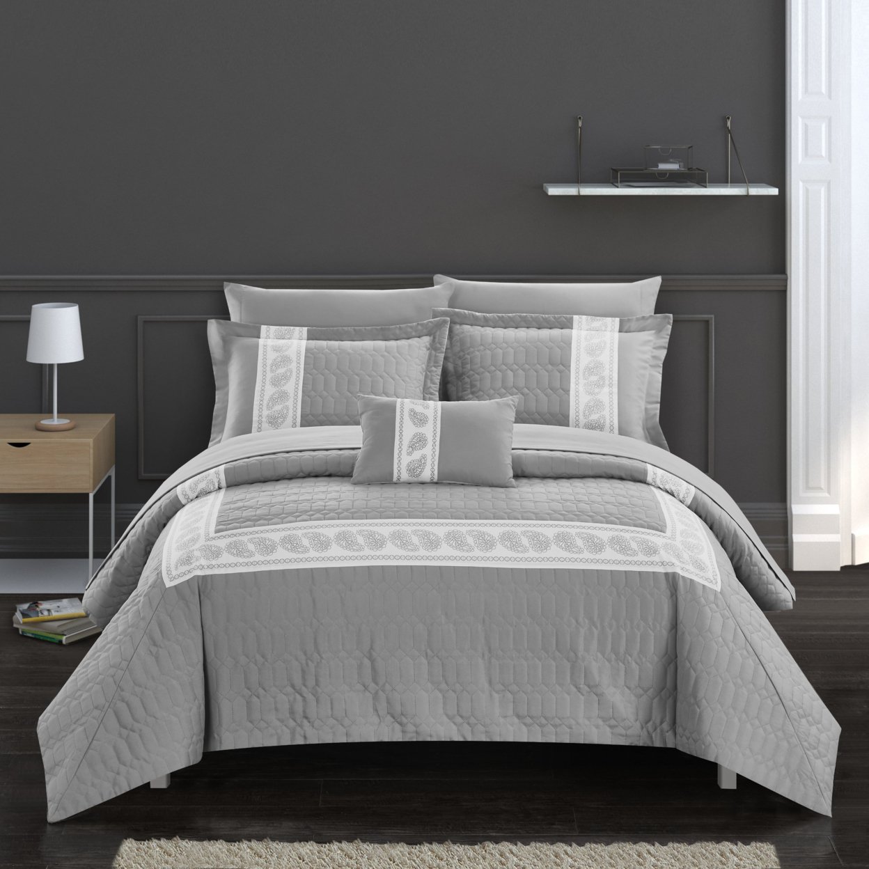 Chic Home Keegan 8 or 6 Piece Comforter Set Hotel Collection Hexagon ...