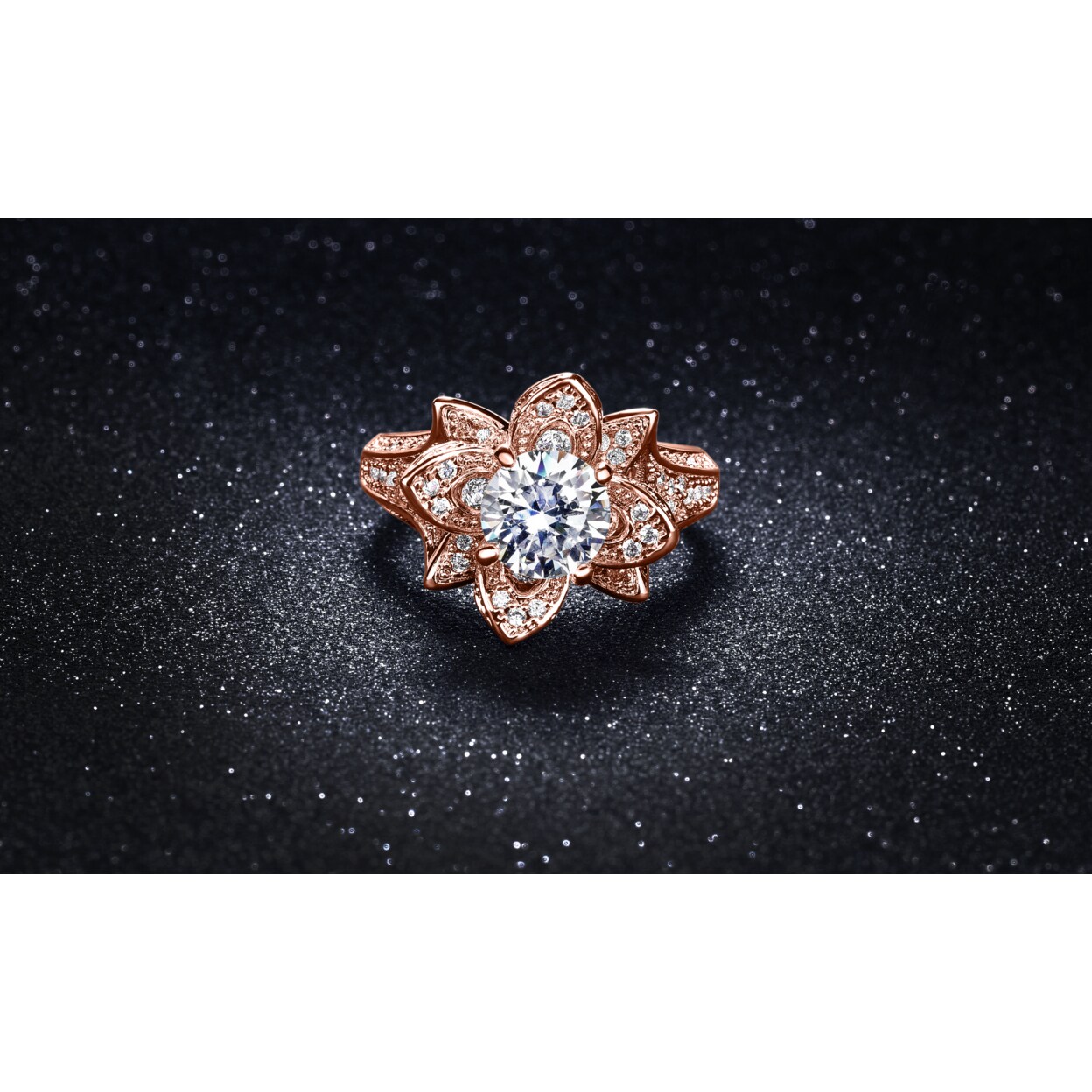 3.00 CTTW Micropave Rose  Flower Ring in 18K Rose Gold