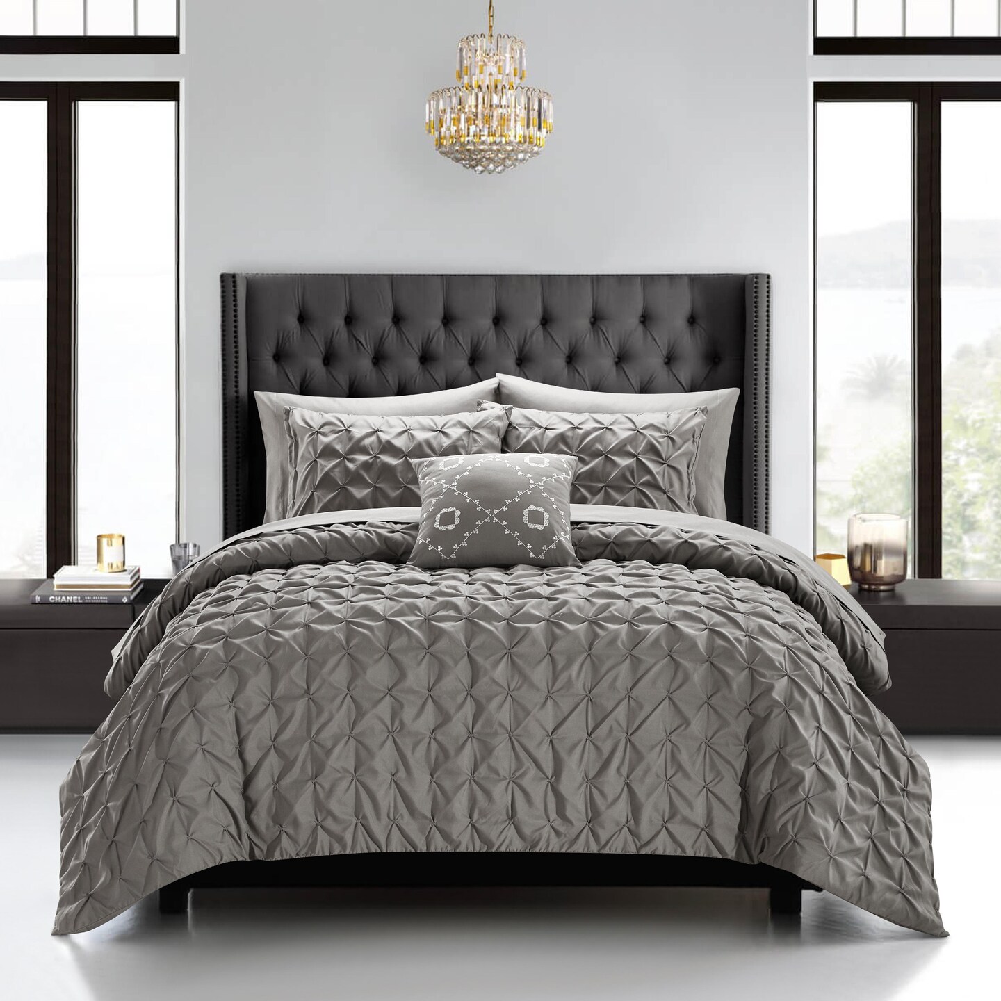 Chic Home Edison 8 or 6 Piece Comforter Set Pinch Pleat Box Design Bed In A Bag Bedding