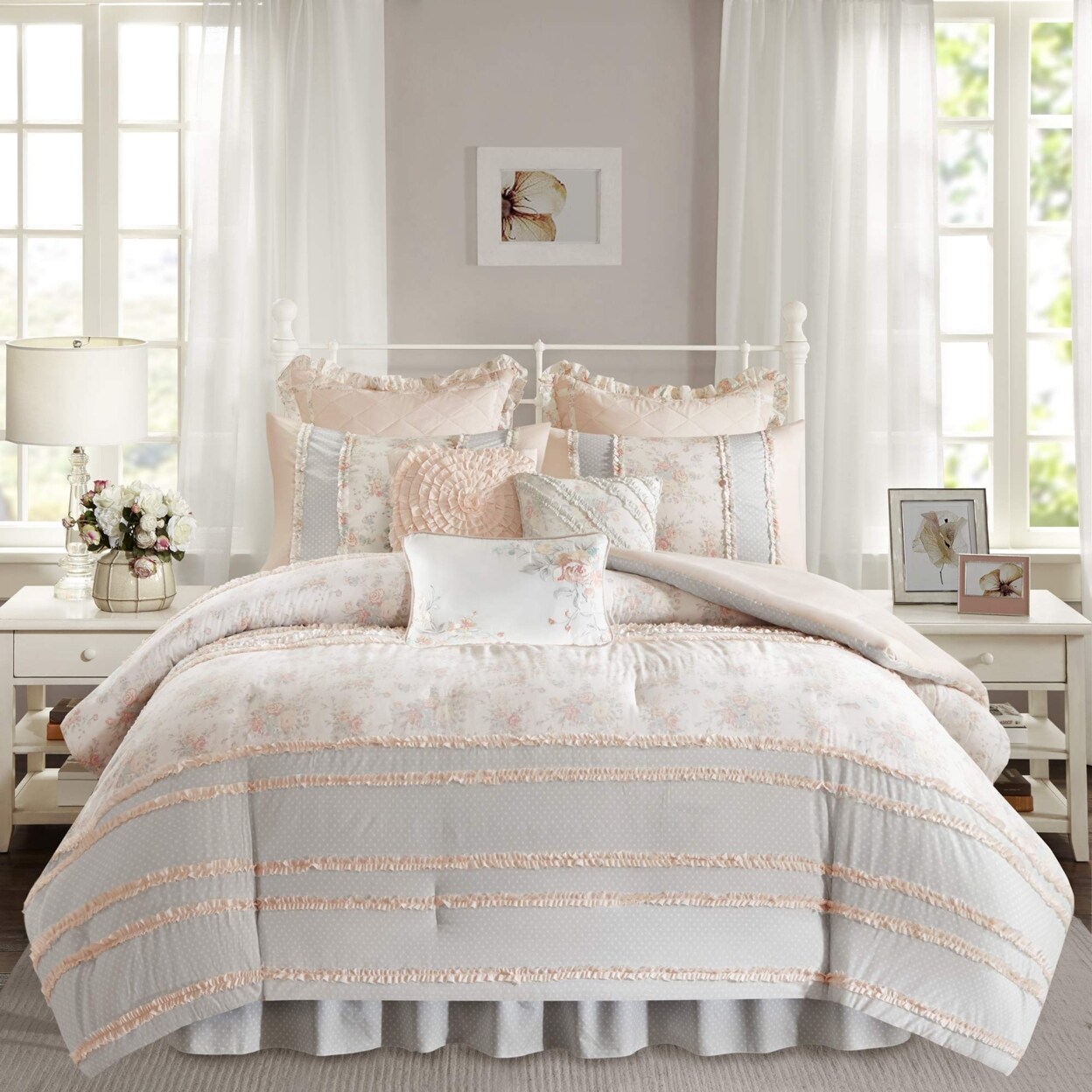 Madison Park Serendipity Cotton Percale Comforter Set Coral Full