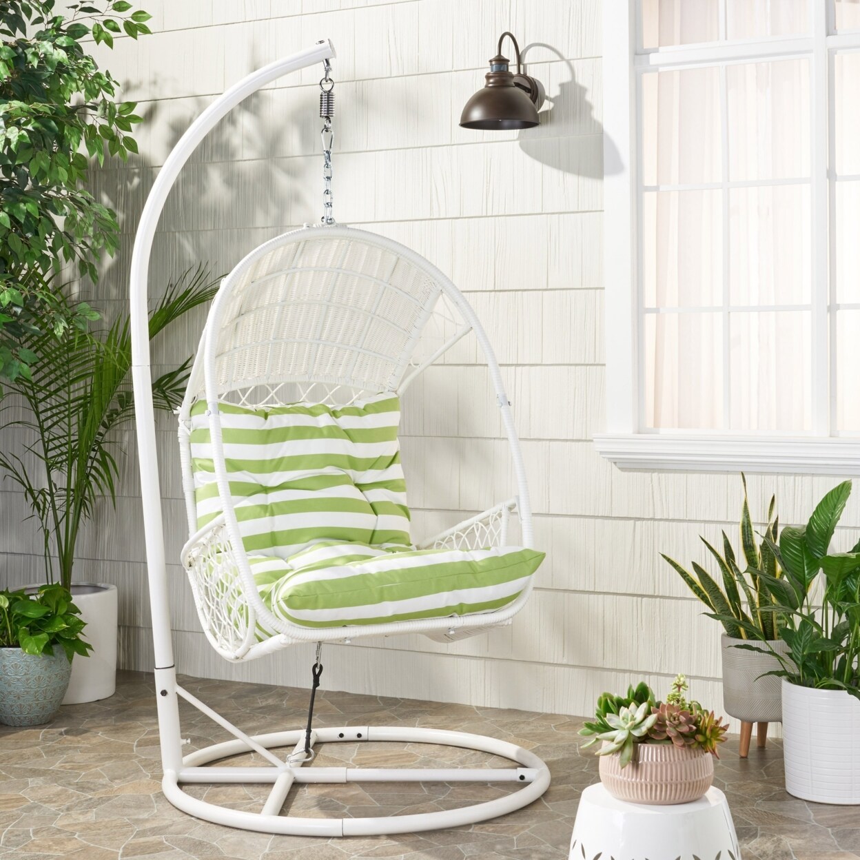 GDF Studio Primo Outdoor Wicker Hanging Basket Egg Chair with Stand