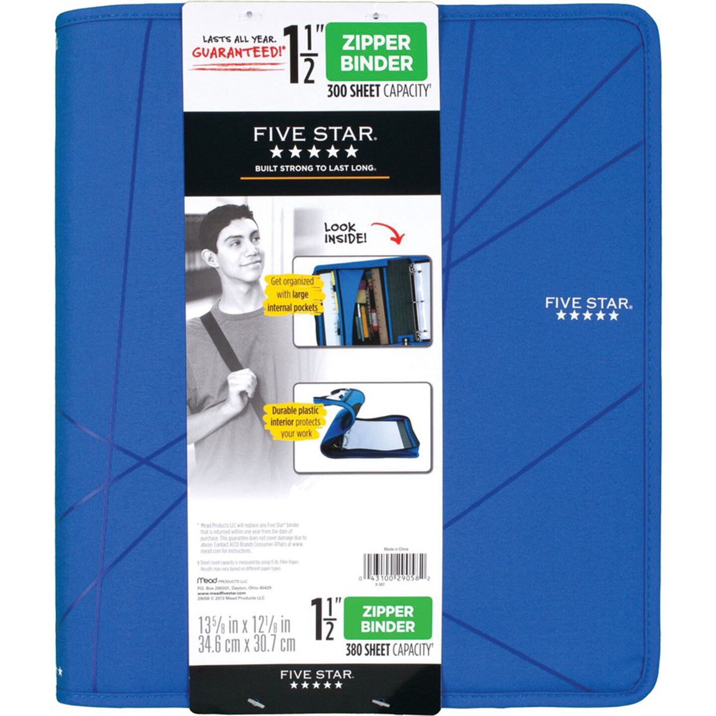 Mead Zipper D-Ring Binder 1 1/2 Capacity Assorted Colors