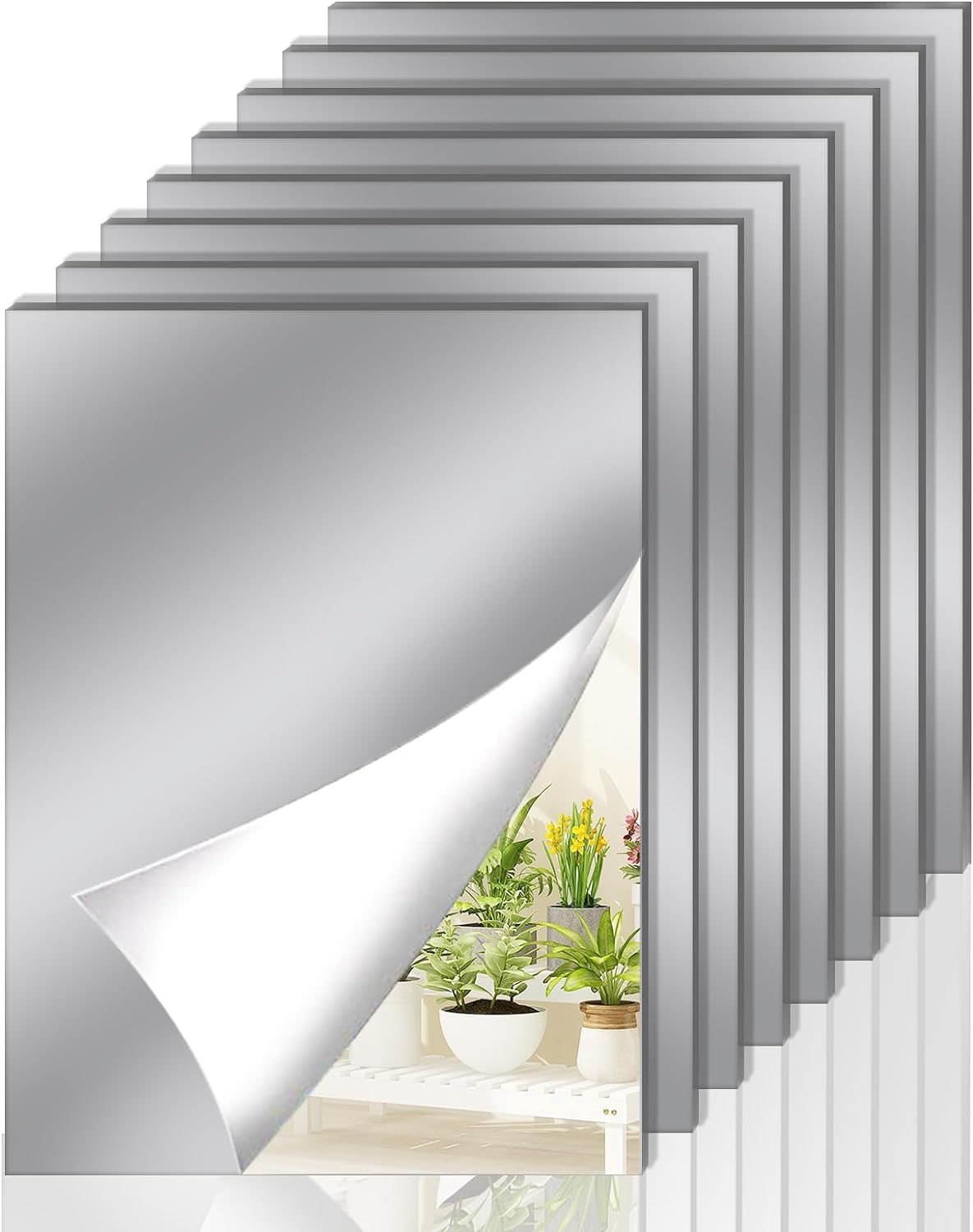 8Pcs Self Adhesive HD Plastic Mirror Sheets, 4.5&#x201D; X 6&#x201D; Shatterproof Arcylic Mirror Stickers, Flexible Stick on Mirrors Tiles for Wall Non Glass, Peel and Stick Mirror Stickers for Craft Scrapbook