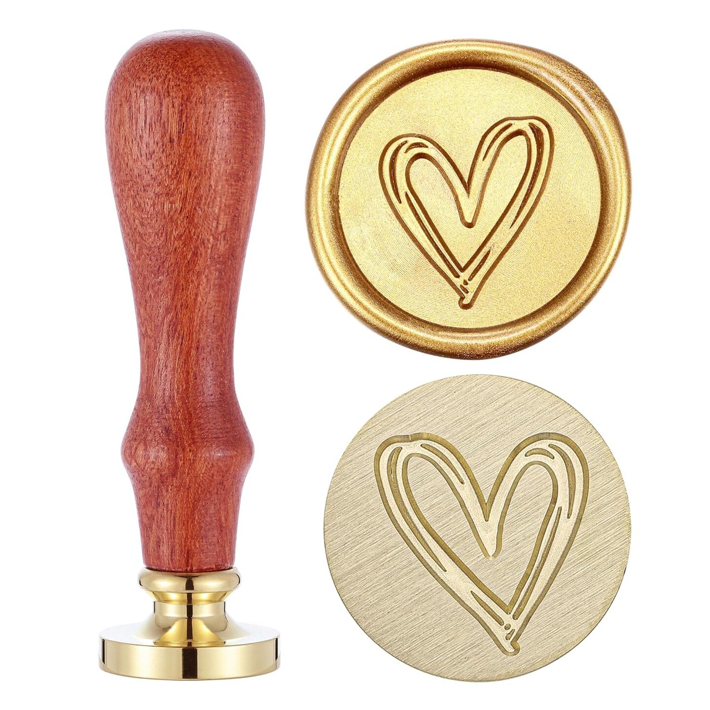 Heart Wax Seal Stamp, Vintage Brass Head Wooden Handle Sealing Stamp for Wedding Invitations