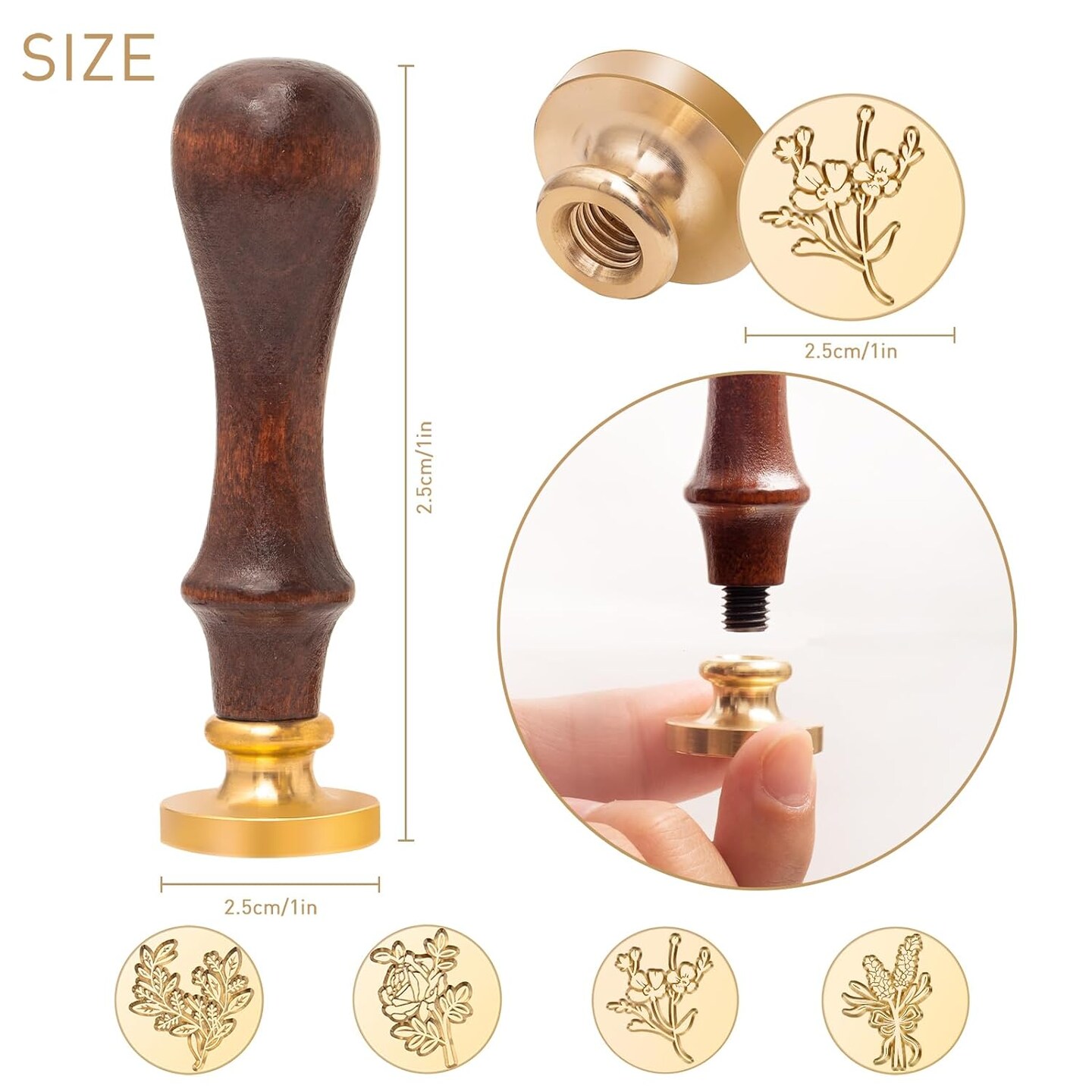 Flower and Plant Wax Seal Stamp Set, Botanical Sealing Stamper Kit, Romantic Rose Elegant Lavender Eucalyptus Leaf Cosmos Floral Pattern Brass Head for Wedding Invitation Card Envelope Planner Journal