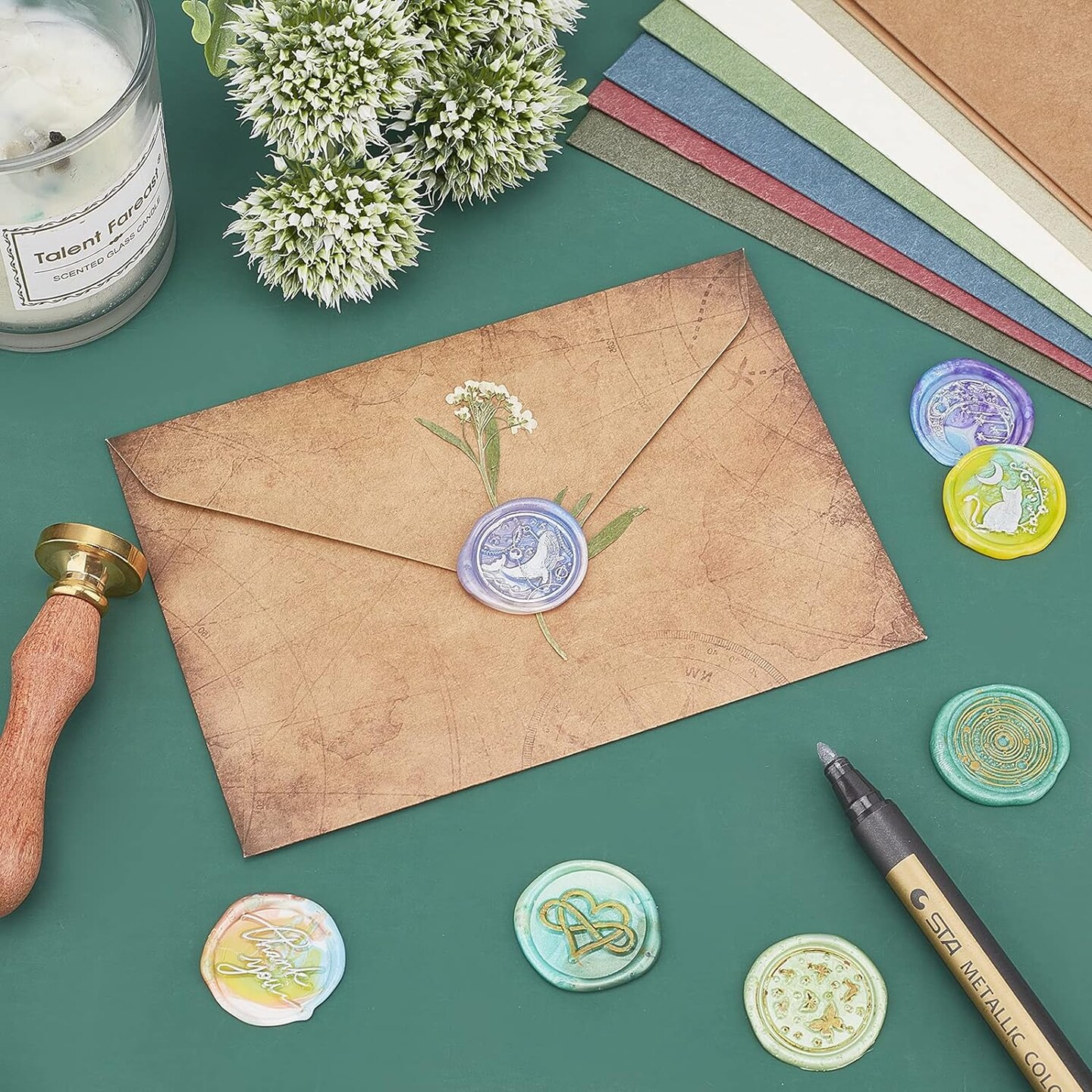 Star Wax Seal Stamp Four-Pointed Star Vintage Sealing Wax Stamp Stars Retro 25mm Removable Brass Head with Wooden Handle for Wedding Invitations Envelopes Wine Packages Greeting Cards