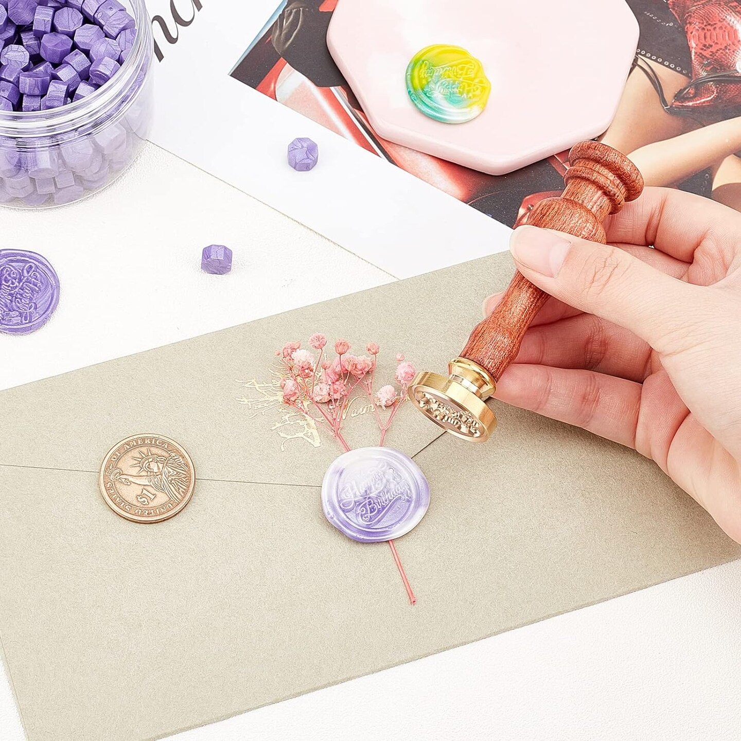 Letter S Wax Seal Stamp Initial Alphabet Vintage Sealing Stamp Olive Leaves Medieval Traditional Classic 25mm Removable Brass Head with Wooden Handle for Wedding Invitations Cards Envelopes
