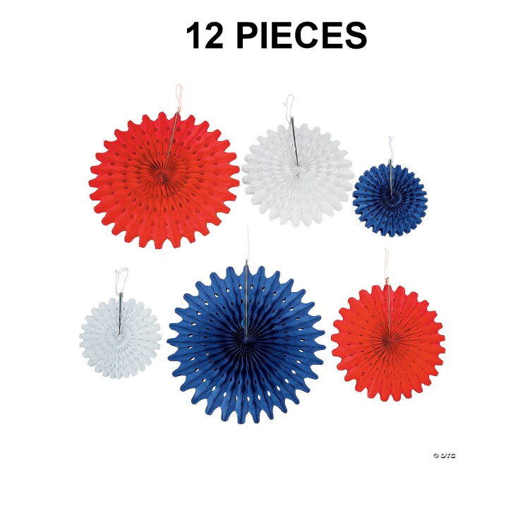 8&#x22; - 16&#x22; 4th of July Hanging Paper Fans - 12 Pc.