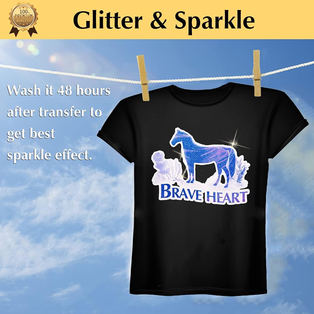Blue Glitter Heat Transfer Paper for Inkjet Printer (5 Sheets, 8.5x11'') Printable Heat Transfer Vinyl for T Shirts Iron on Transfers for Light & Dark Fabrics