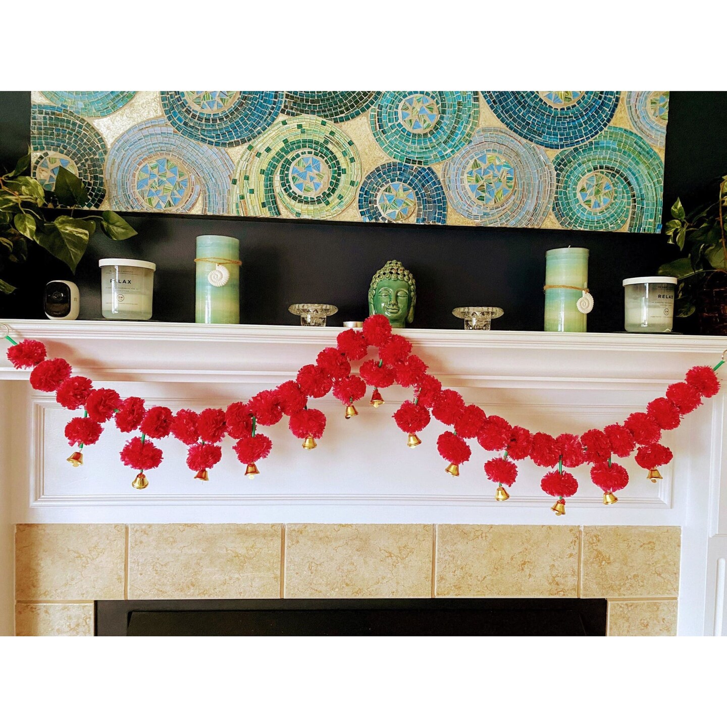 4.5feet Red Marigold Toran Garland, Indian Wedding Decoration Backdrop,diwali Decor, Door Hanging, Varalakshmi Pooja, Day of the Dead, Dholki