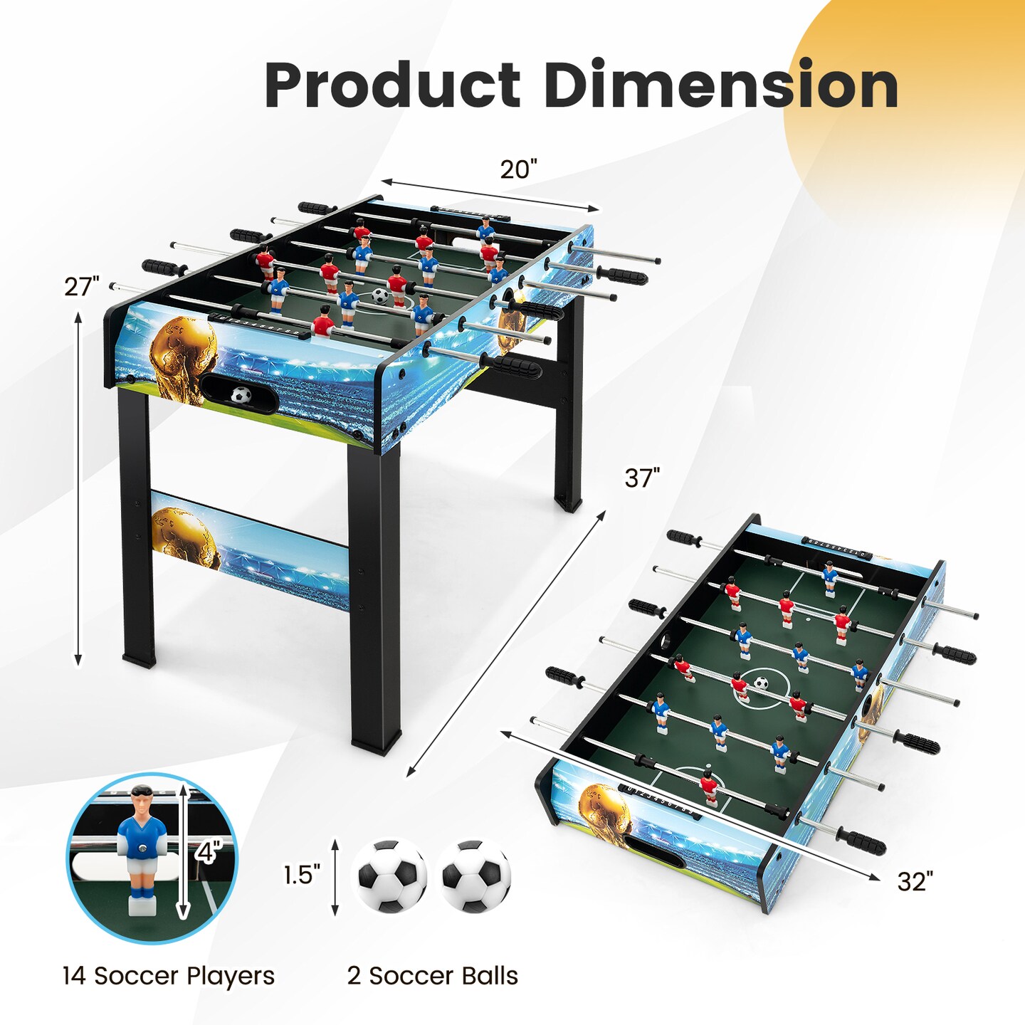 37 Inch Mini Foosball Table With Score Keeper And Removable Legs