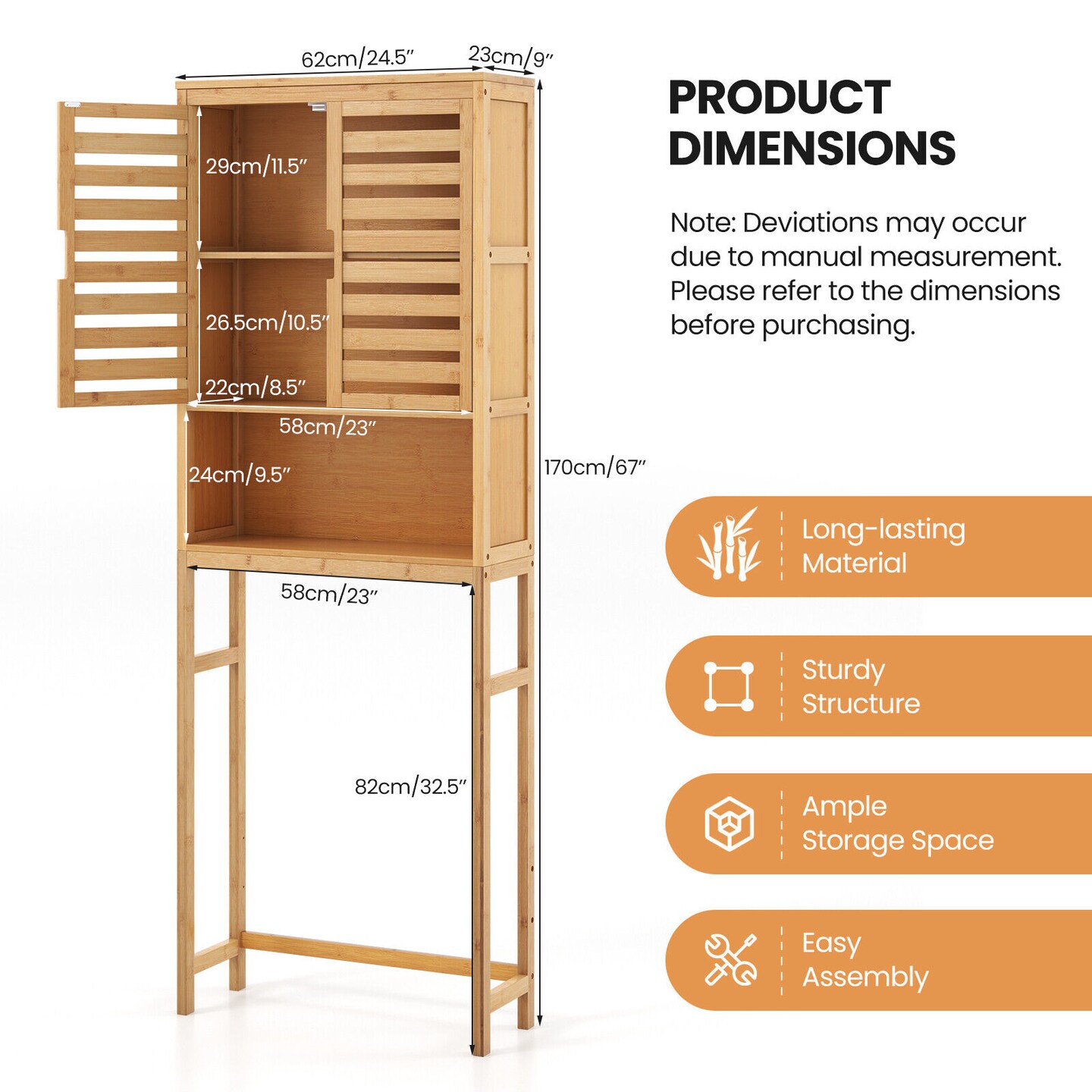 Over The Toilet Storage Cabinet Bathroom with Adjustable Shelf-Natural