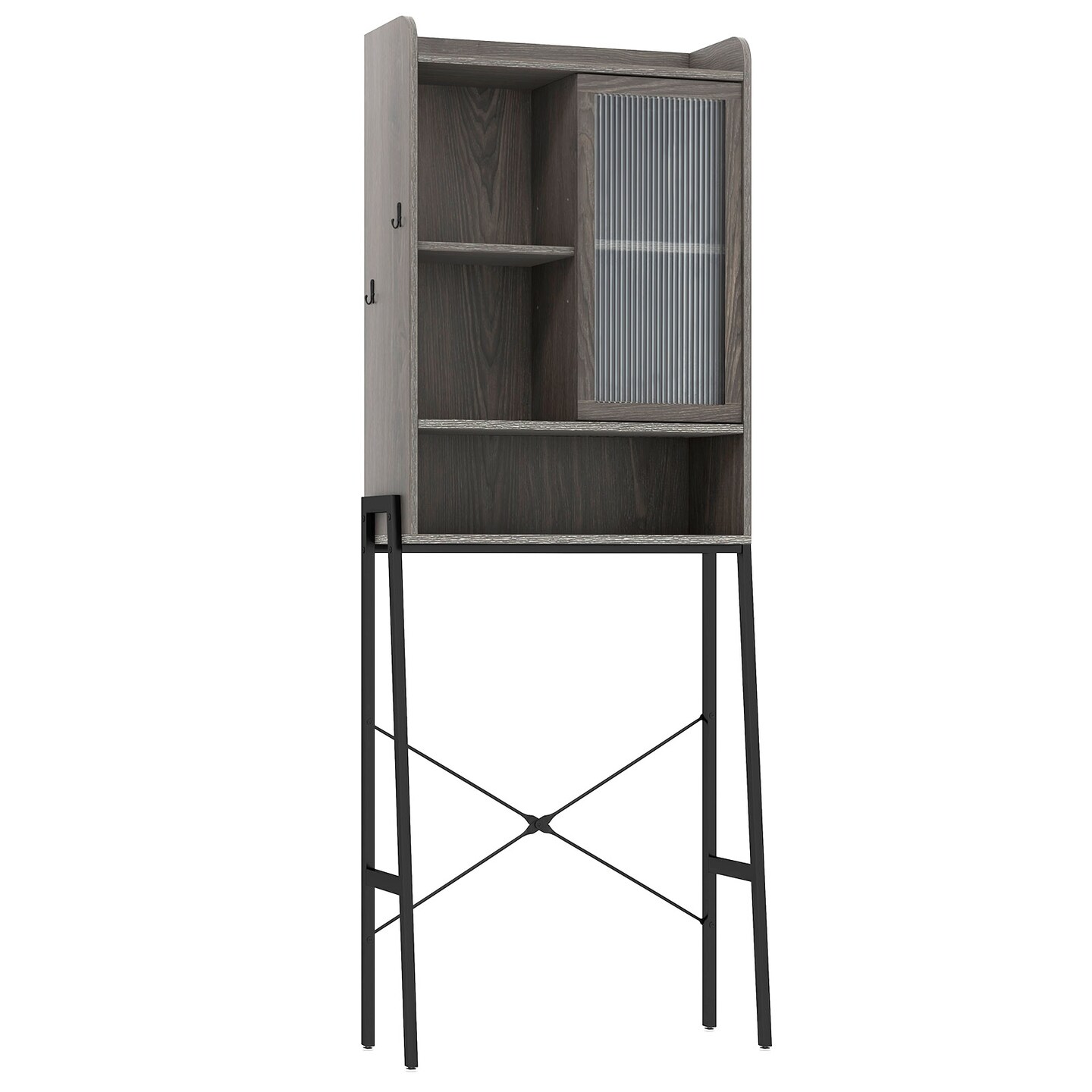 Over The Toilet Storage Cabinet With Sliding Acrylic Door And Adjustable Shelves-Gray