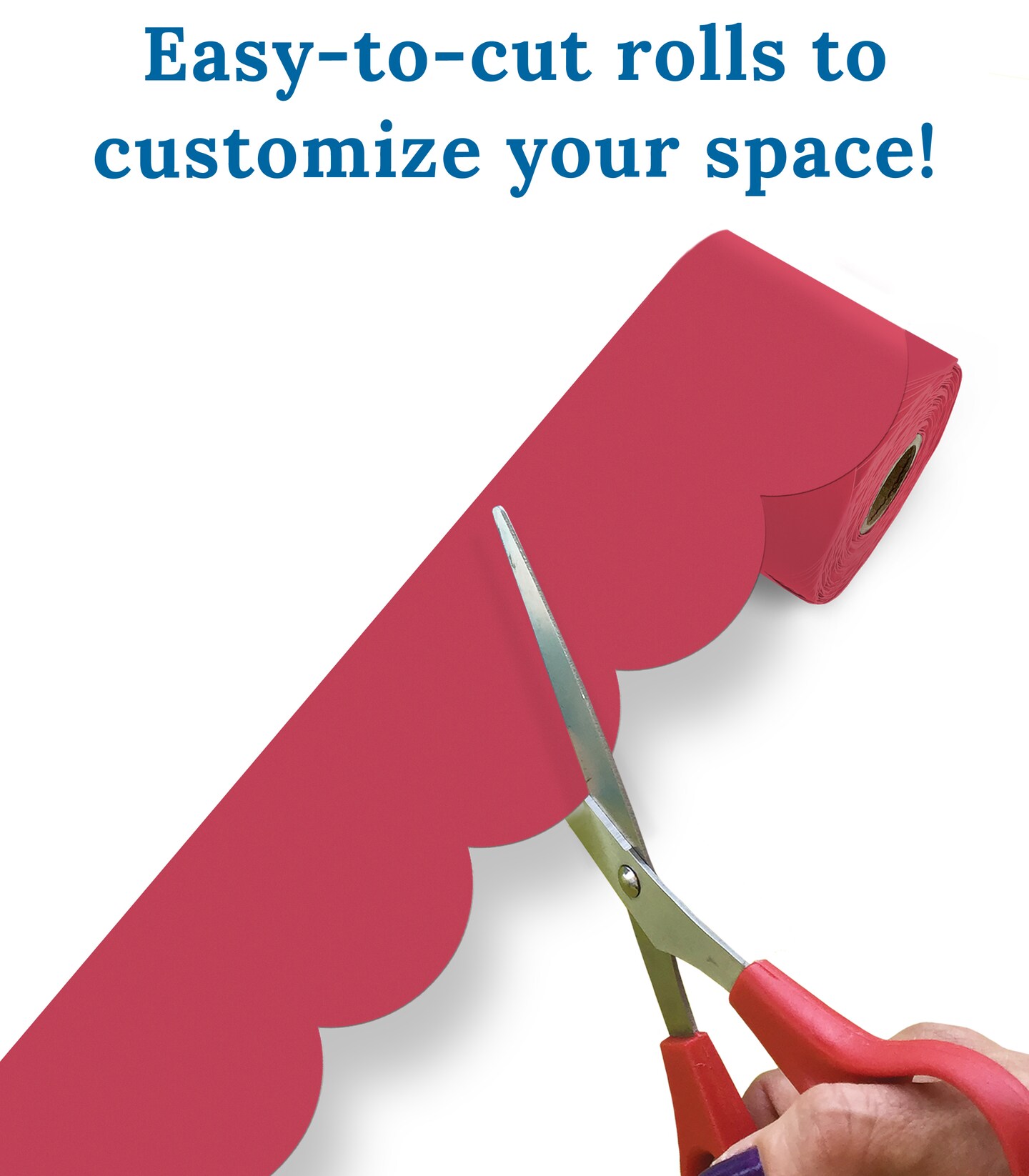 Carson Dellosa 65Ft of Berry Red Bulletin Board Borders, 1 Roll of Scalloped Trim for Rolling Whiteboard, Cork and Posterboard, Party, Christmas Decorations, and Classroom Decor