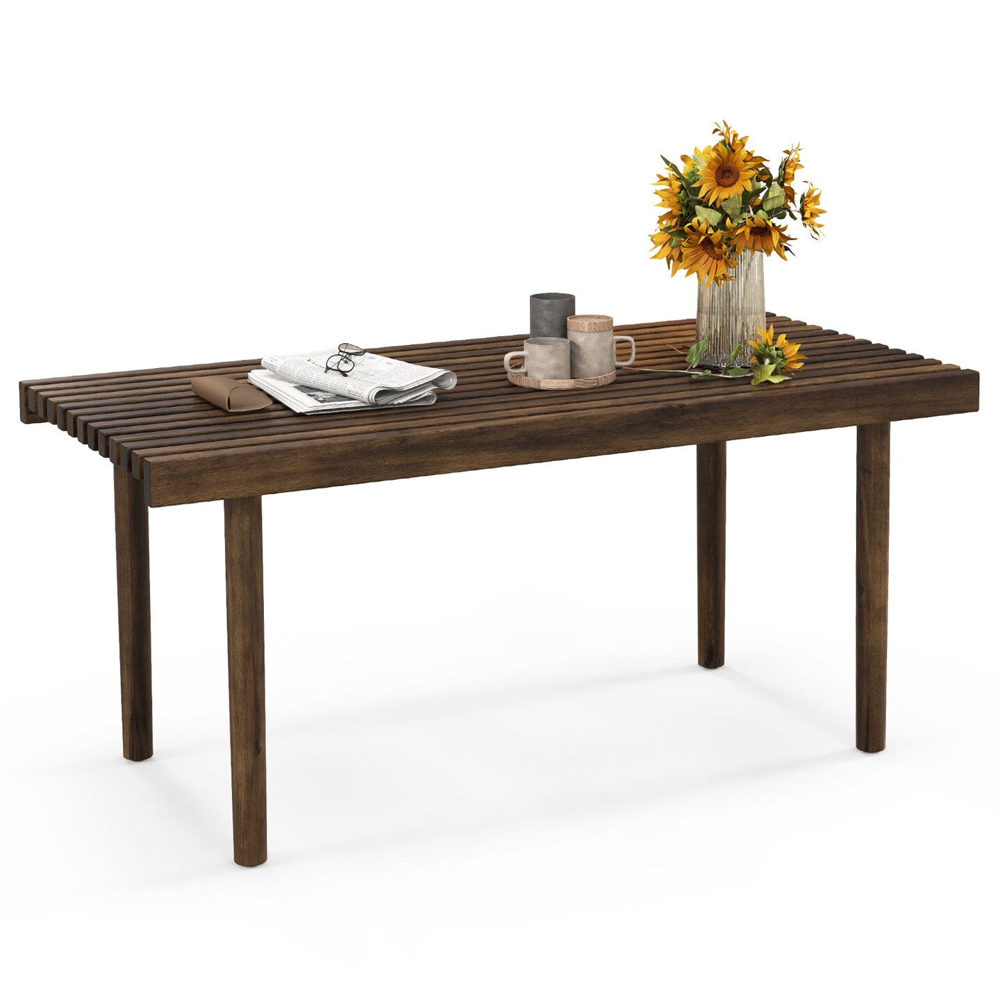 39 Inch Coffee Table With Slatted Tabletop For Living Room &#x26; Reception Room